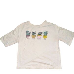 GUC Love, Peace & Lazy Days Cropped, Crew Neck Succulemt T-Shirt-Cream-Sz Small